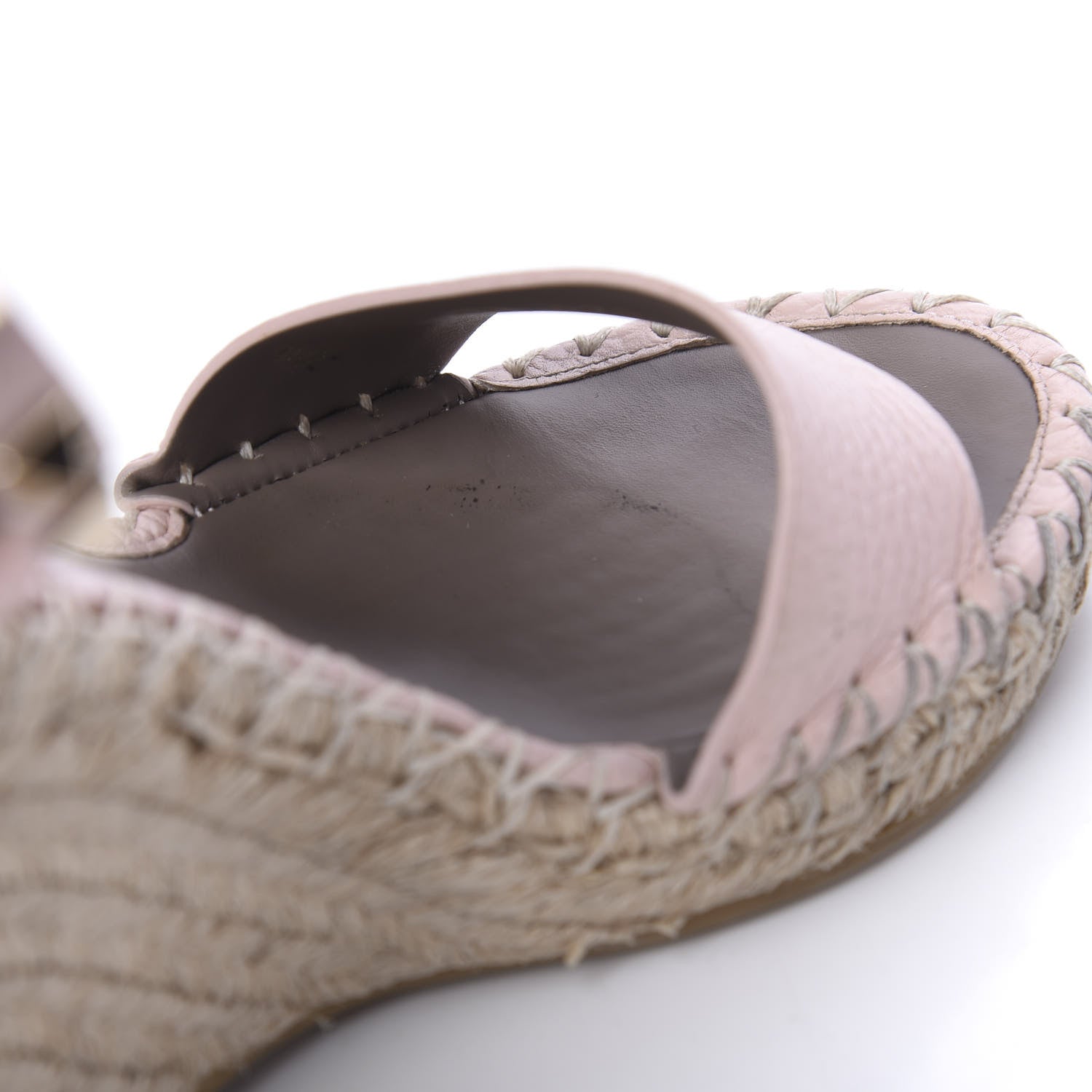 Valentino Garavani Grained Calfskin Rockstud Ankle Strap Espadrille 15/105mm Wedge Sandals 37 Rose Quartz Natural 10 of 11