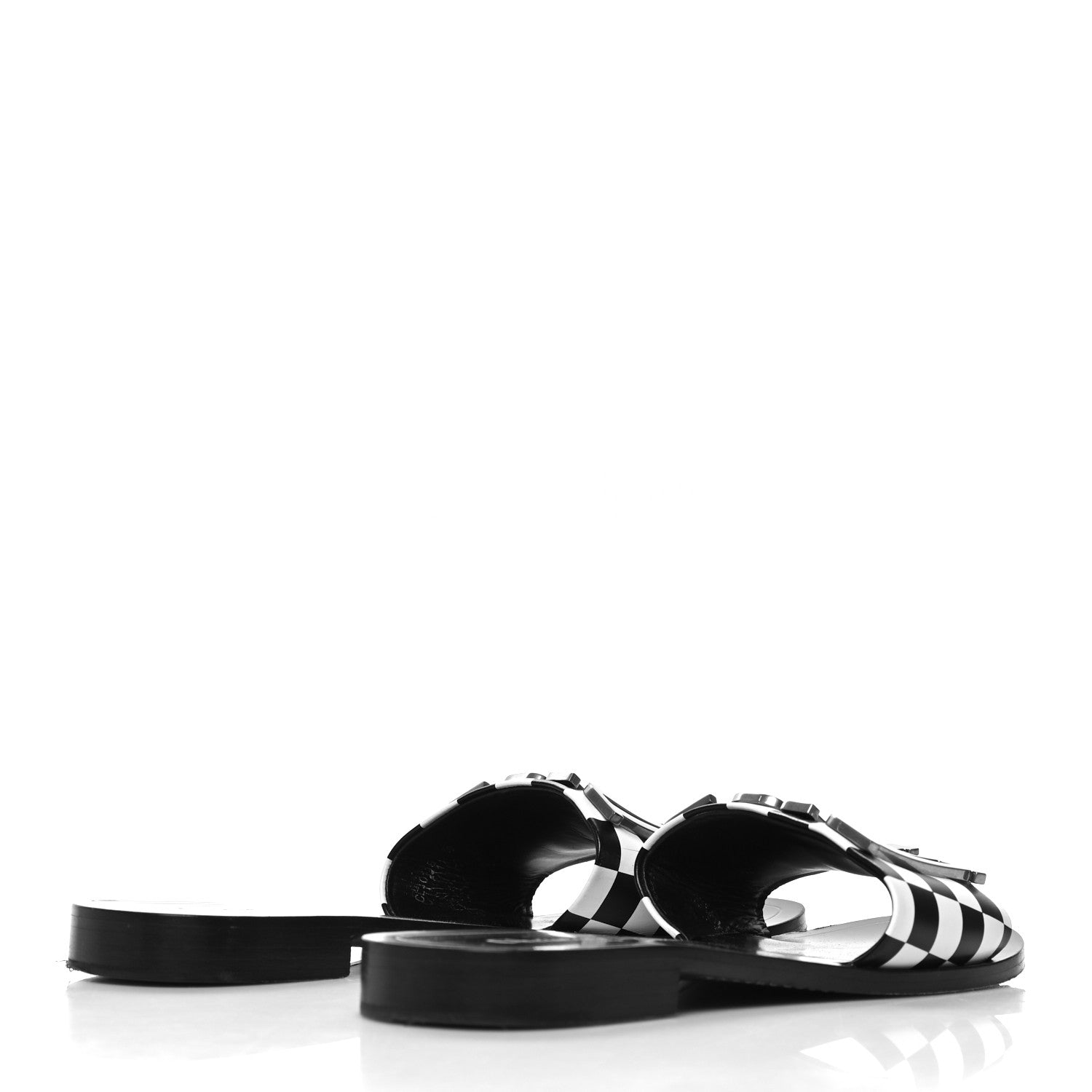 Christian Dior Calfskin Checkered Evolution Slide Sandals 39 Black White 4 of 8