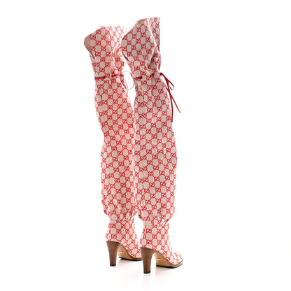 Gucci Monogram Over The Knee Boots Gardenia 35.5 Hibiscus Red 4 of 7