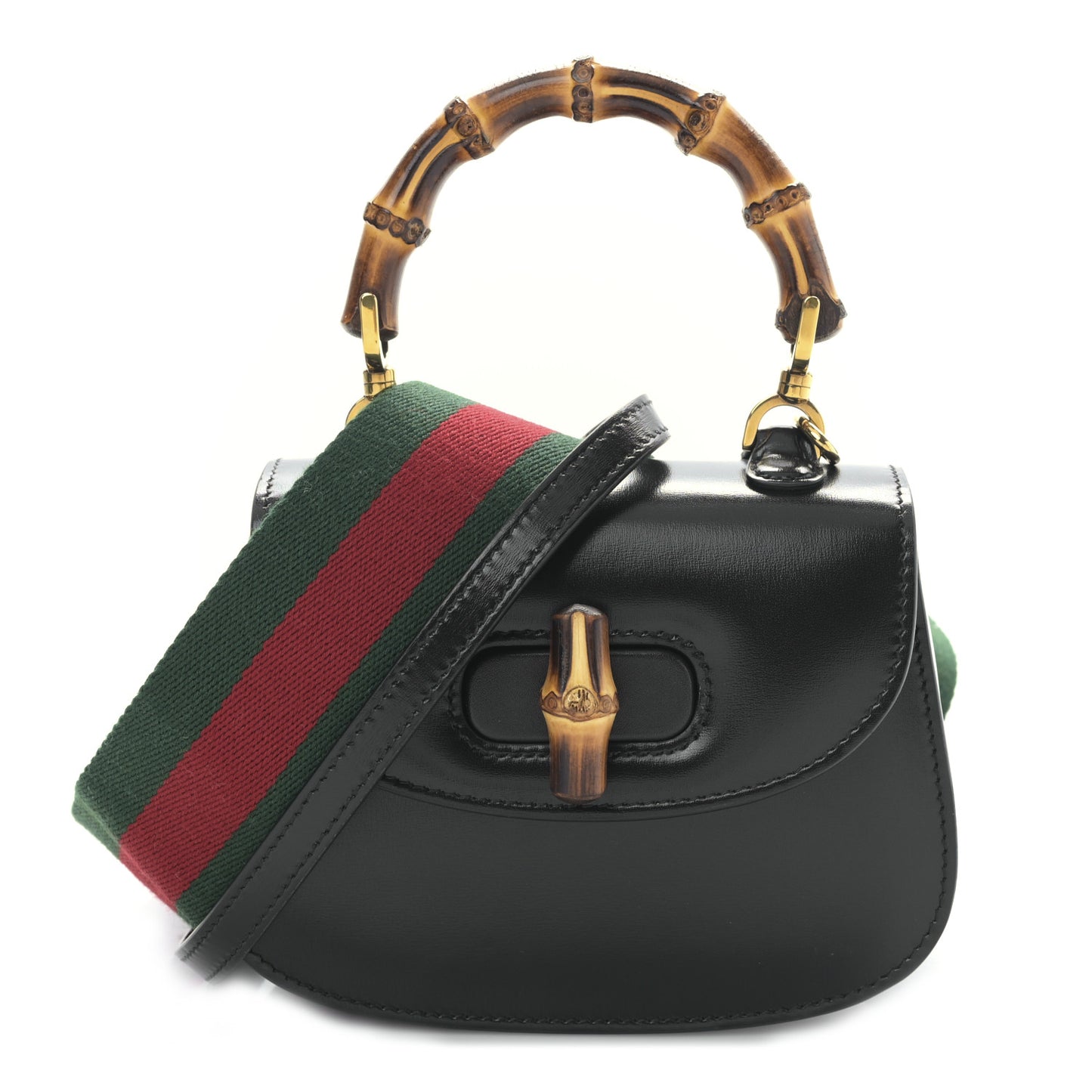 Boarded Dyana Lux Calfskin Web MIni Bamboo 1947 Top Handle Bag Black