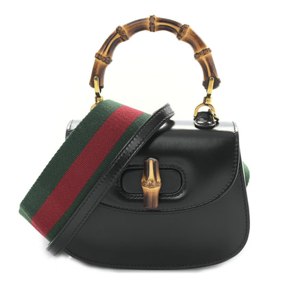 Gucci Boarded Dyana Lux Calfskin Web MIni Bamboo 1947 Top Handle Bag Black 1 of 8