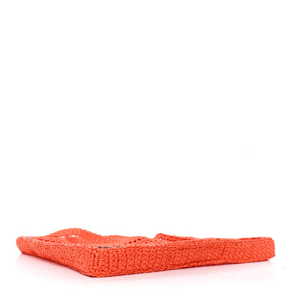 Prada Yarn Raffia Effect Crochet Logo Embroidered Tote Bag Arancio 4 of 9