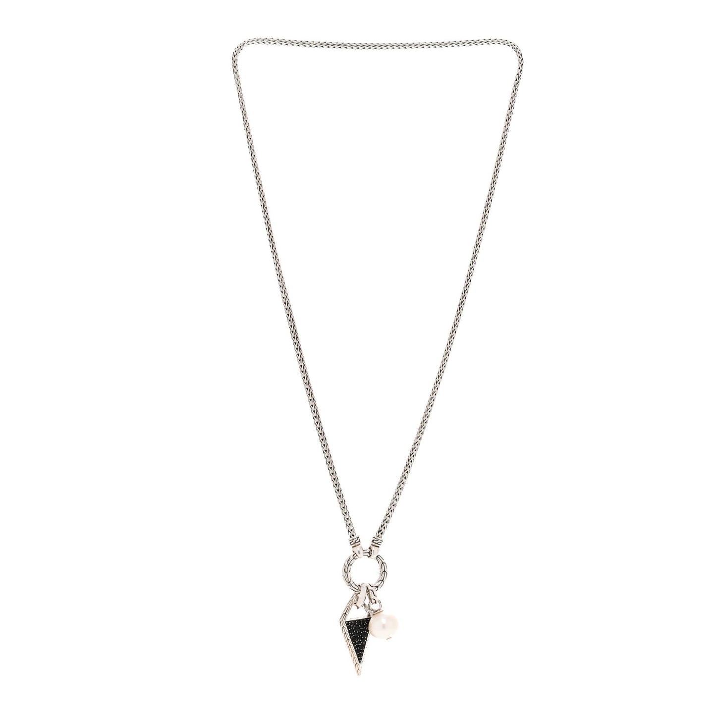 Sterling Silver Black Sapphire Black Spinel Cultured Pearl Classic Chain Tiga Amulet Keyring Necklace
