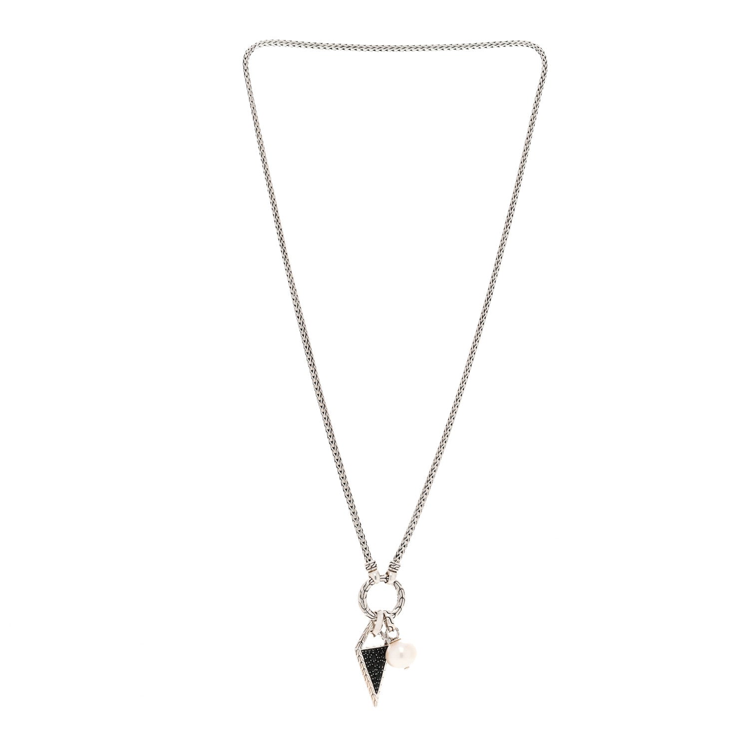 John Hardy Sterling Silver Black Sapphire Black Spinel Cultured Pearl Classic Chain Tiga Amulet Keyring Necklace 3 of 4