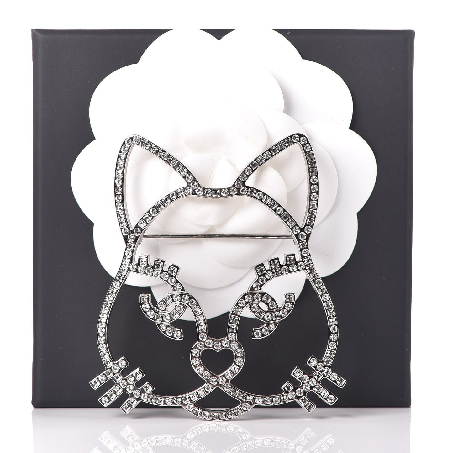 Strass Crystal Emoji Choupette Cat Brooch Silver