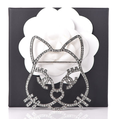 Chanel Strass Crystal Emoji Choupette Cat Brooch Silver 11 of 11