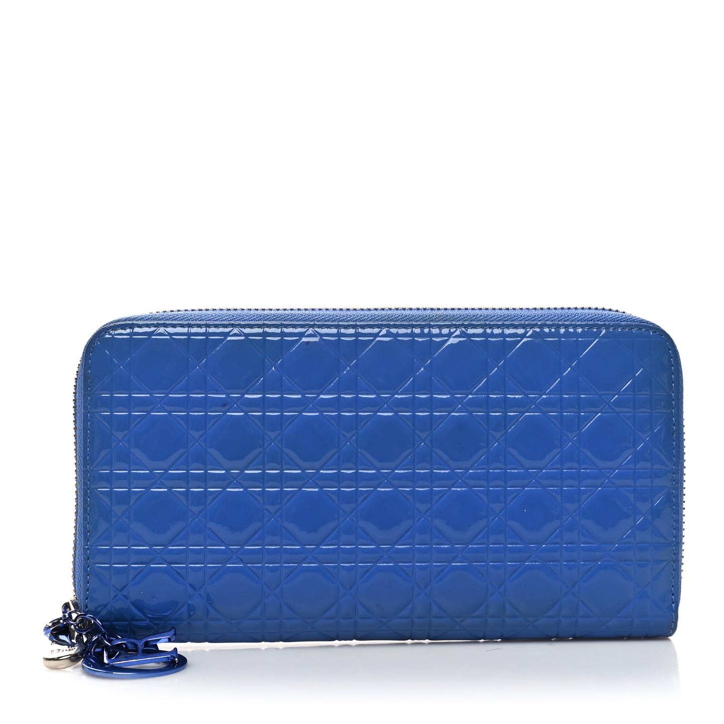 Patent Cannage Large Lady Dior Continental Zip Wallet Blue