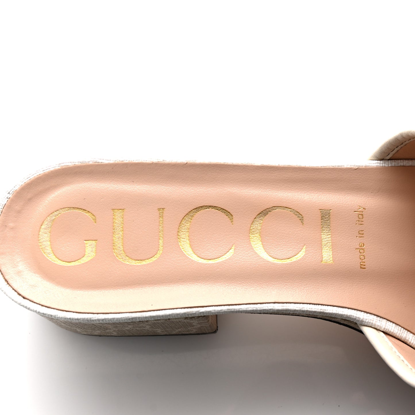 GG Supreme Monogram Malaga Kid Platform Mule Sandals 40 White Mystic White