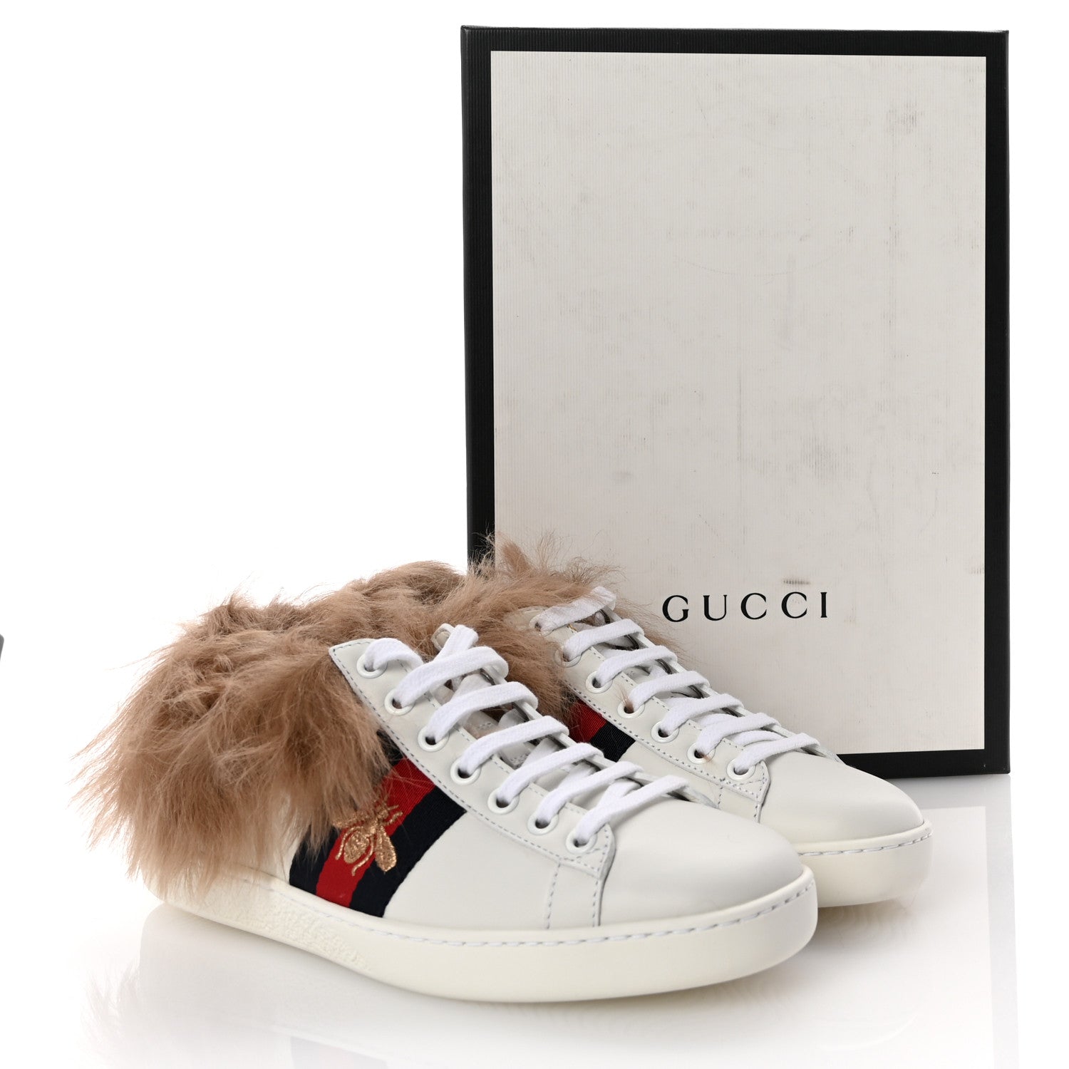 Gucci Calfskin Wool Web Bee Embroidered Womens Ace Sneakers 35 White 9 of 9