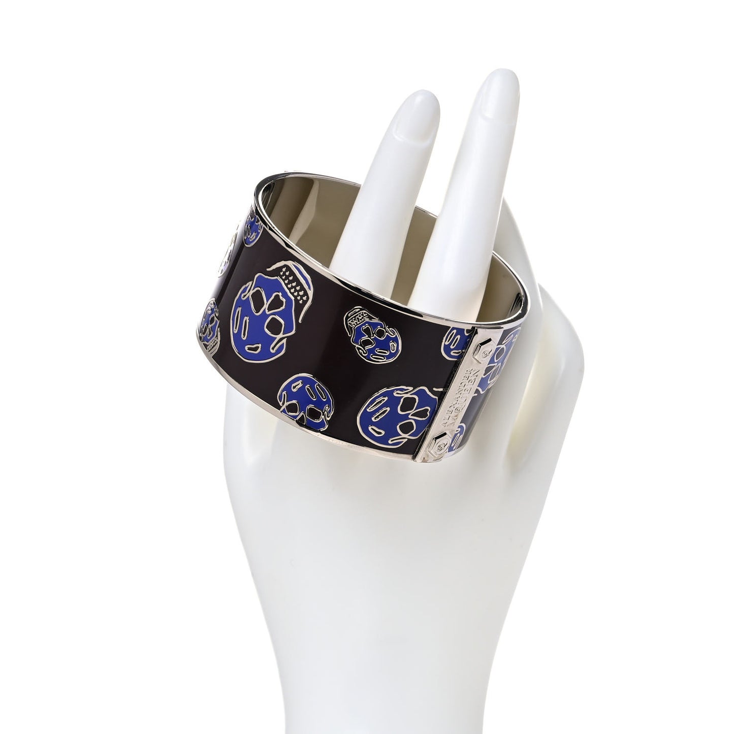 Wide Enamel Skull Bangle Bracelet Brown Blue