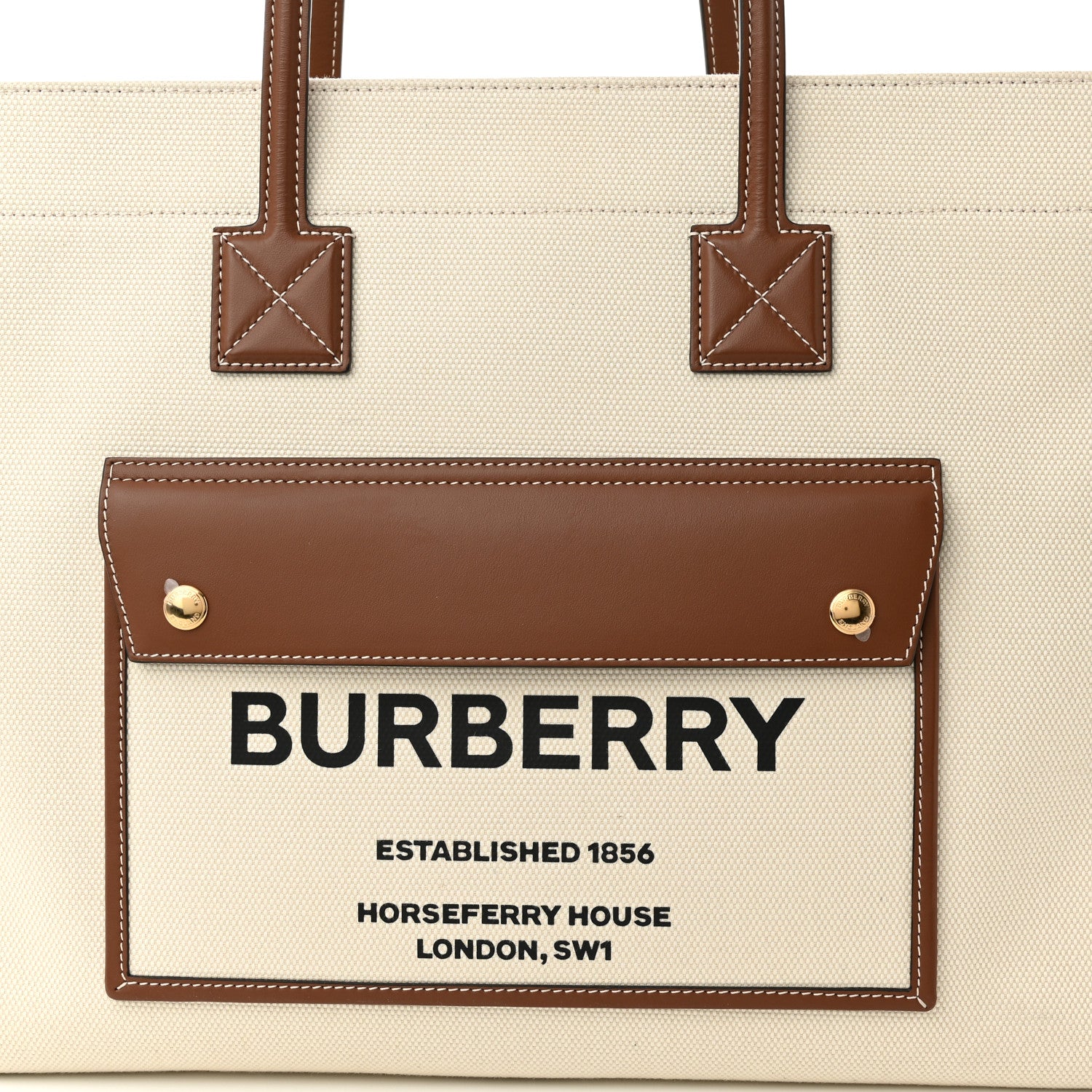 Burberry Canvas Smooth Calfskin Medium Two Tone Freya Tote Brown 7 of 9