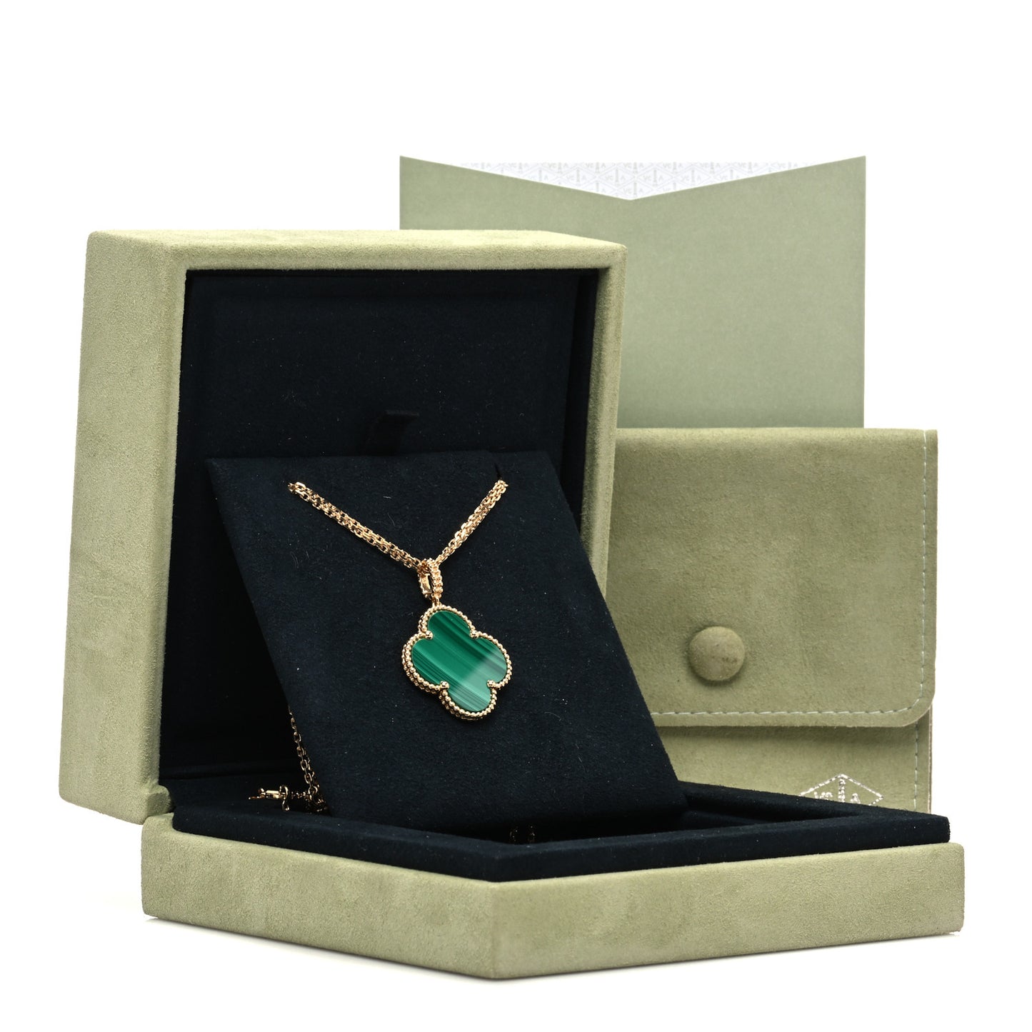 18K Yellow Gold Malachite Magic Alhambra Pendant Necklace