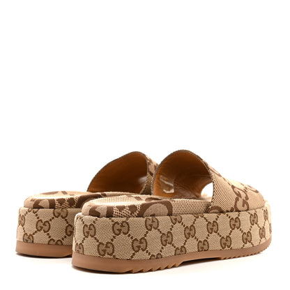Gucci Monogram Maxi GG Angelina Platform 55mm Slide Sandals 38 Camel Ebony 5 of 9