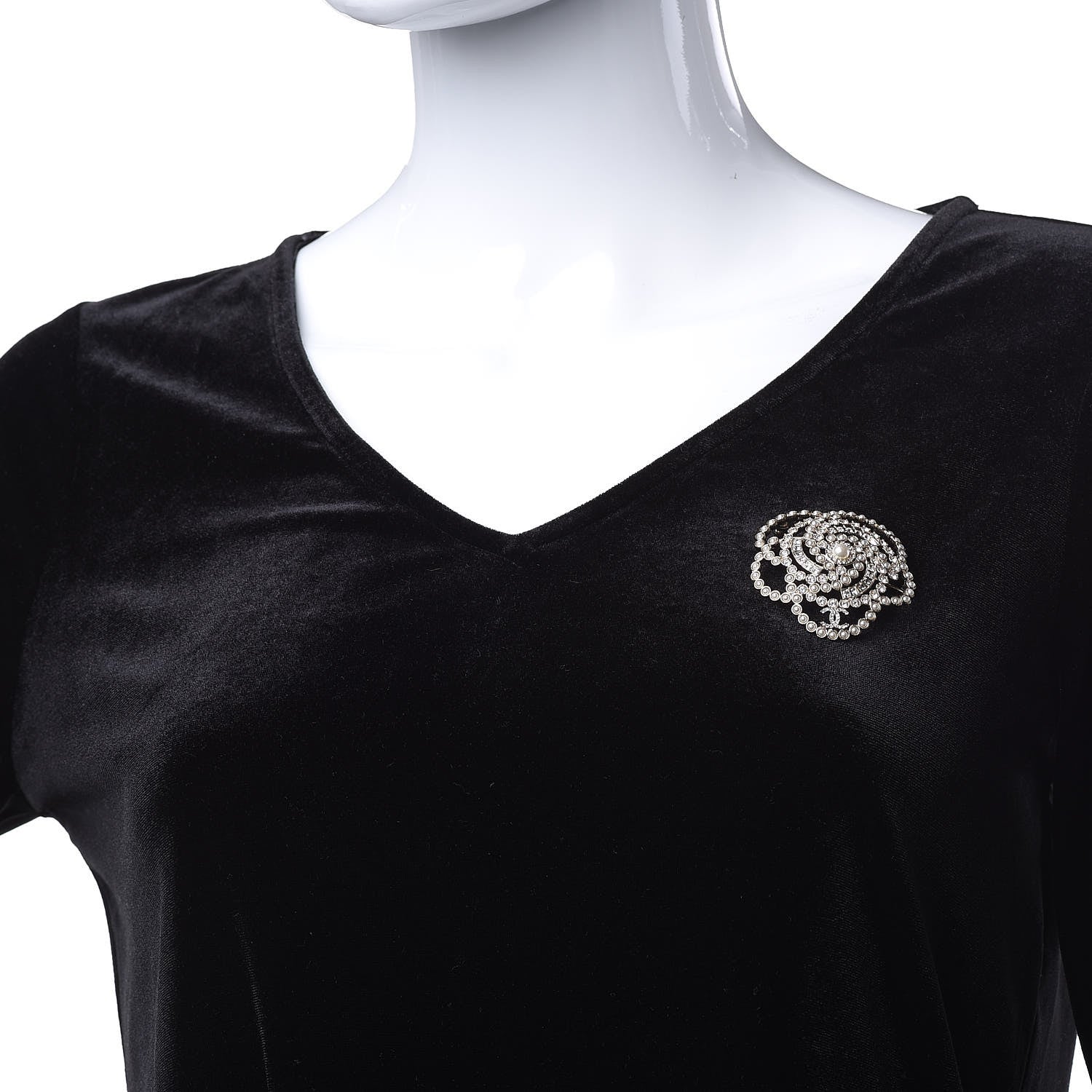 Chanel Pearl Crystal Lace Camellia Brooch Gold 2 of 5