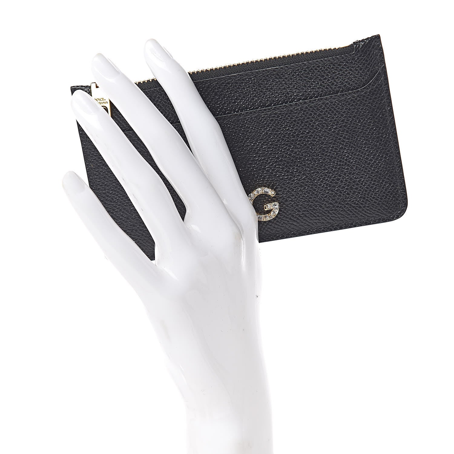Dolce & Gabbana Dauphine Embellished Logo Zip Card Holder Black 2 of 7