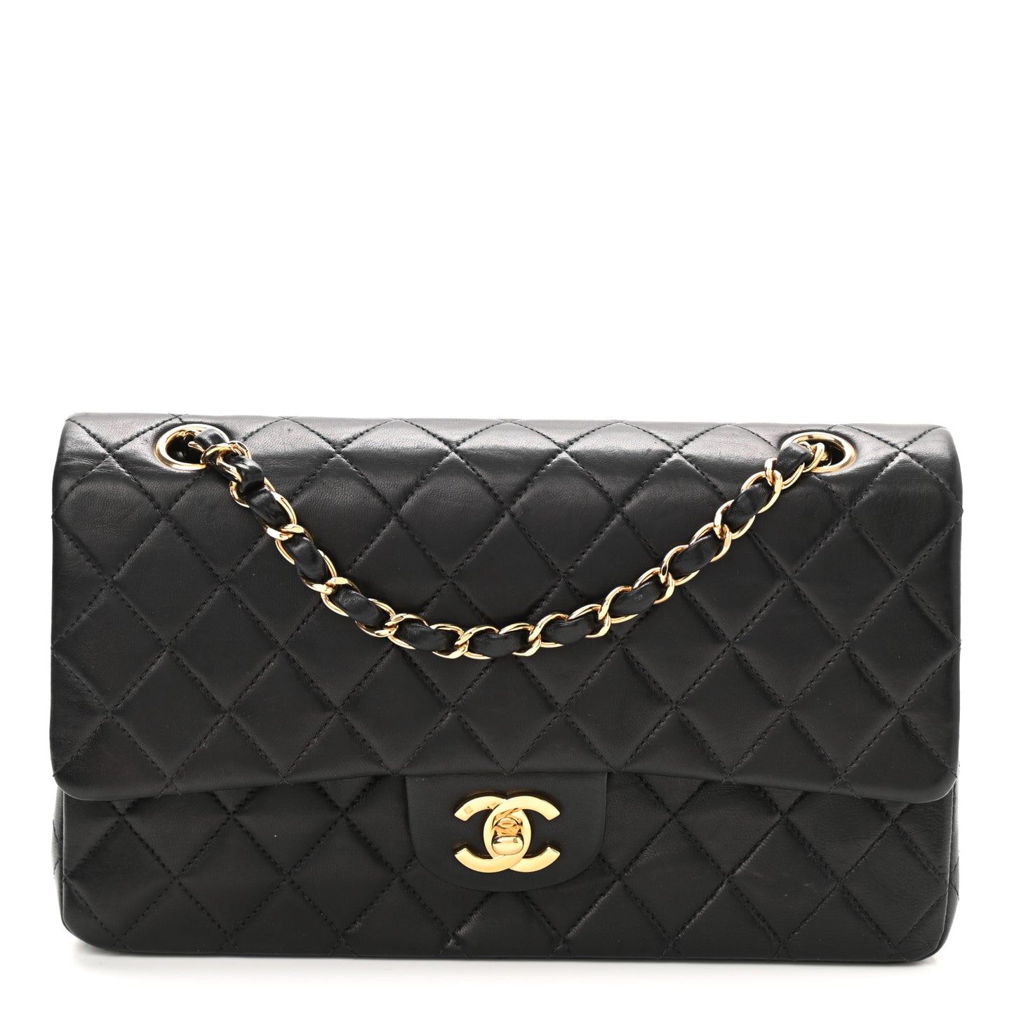 Lambskin Quilted Medium Double Flap Black