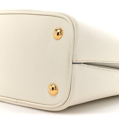 Prada Saffiano Cuir Calfskin Small Panier Bucket Bag White Black 9 of 13