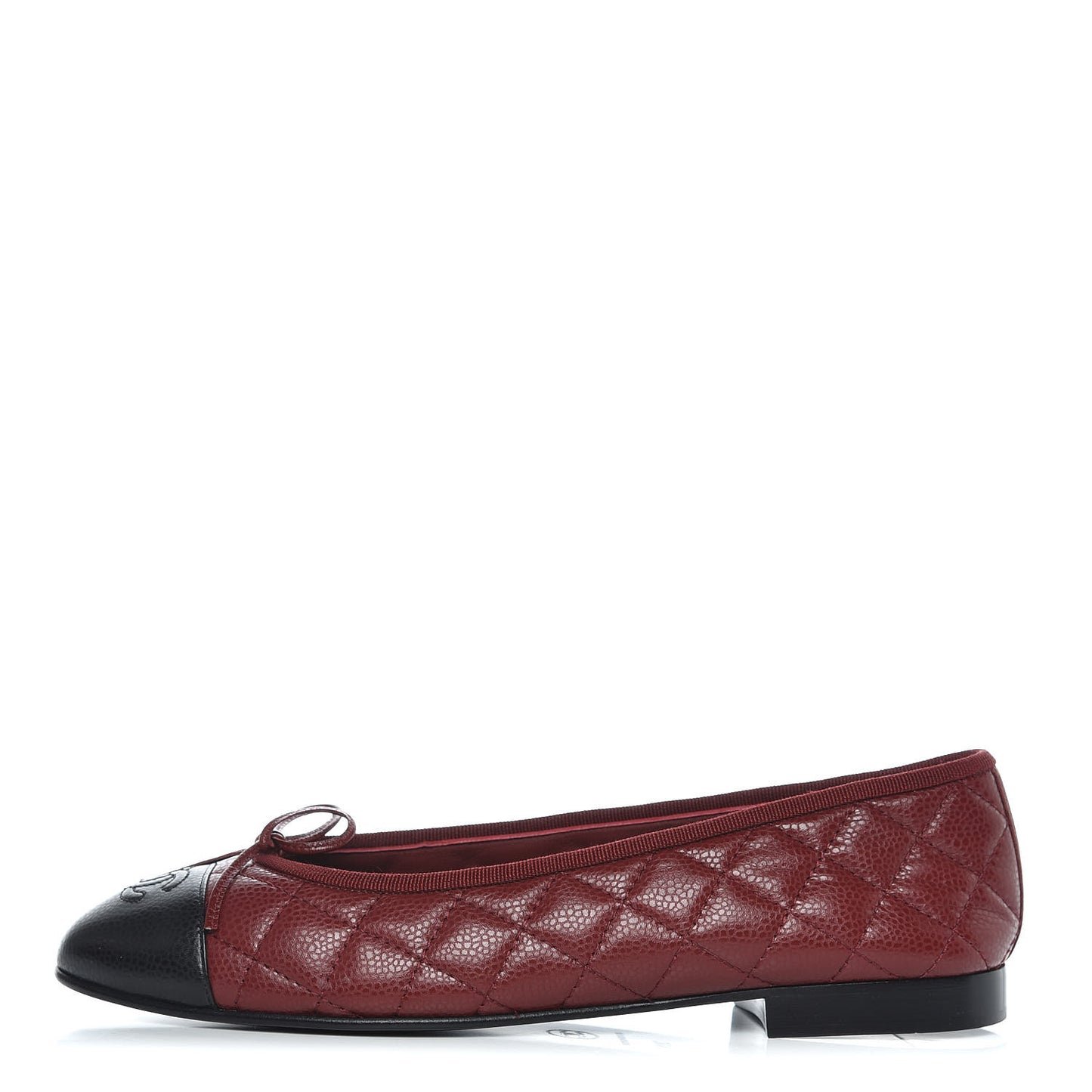 Caviar Quilted CC Cap Toe Ballerina Flats 39.5 Black Red