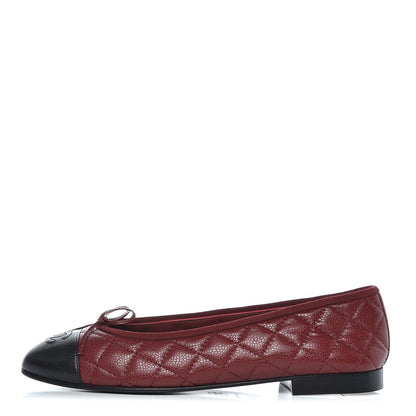 Chanel Caviar Quilted CC Cap Toe Ballerina Flats 39.5 Black Red 1 of 10