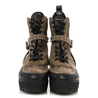Louis Vuitton Suede Calfskin Monogram Laureate Platform Desert Boots 39 Kaki 3 of 10
