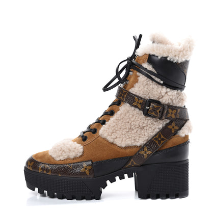 Louis Vuitton Suede Calfskin Shearling Monogram Laureate Platform Desert Boots 37 Cognac 1 of 7