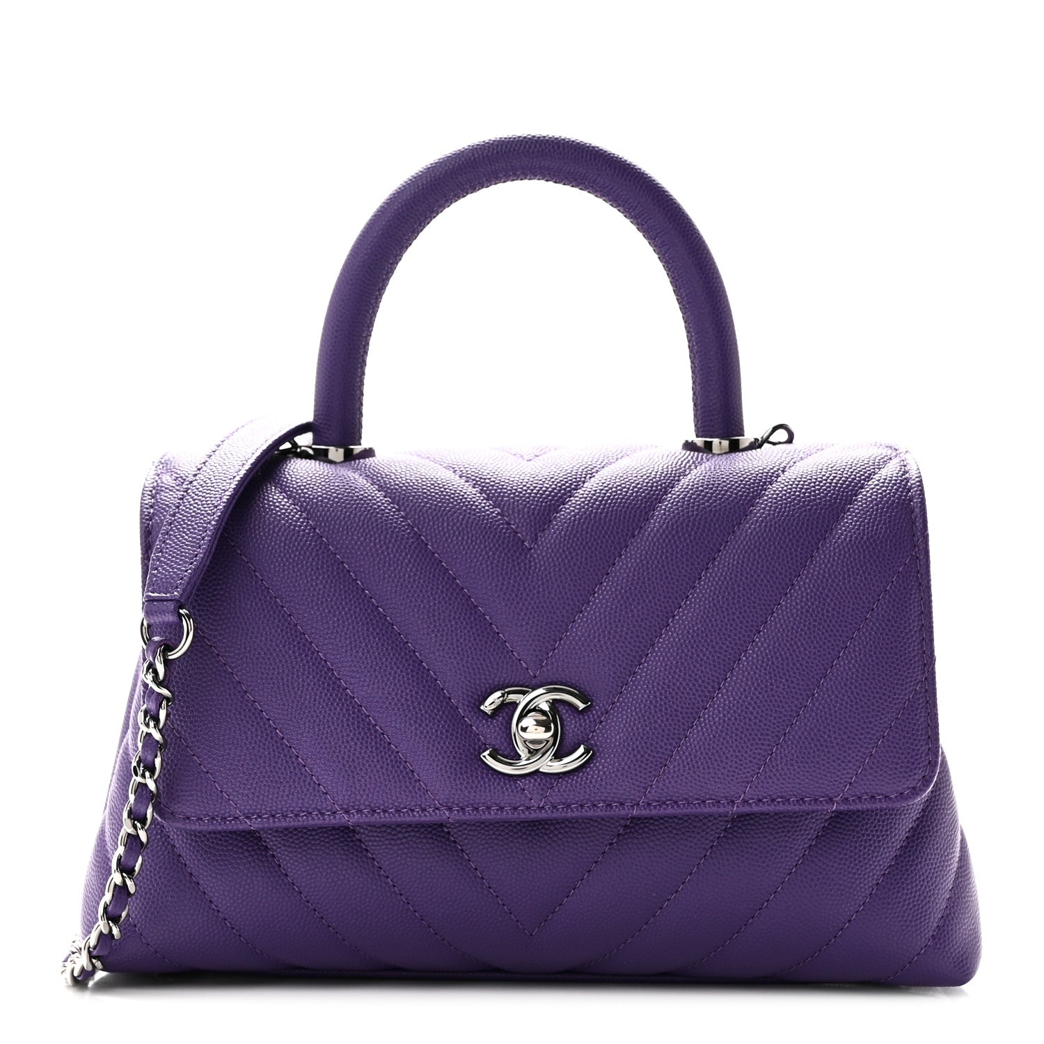 Chanel Caviar Chevron Quilted Mini Coco Handle Flap Purple 1 of 10