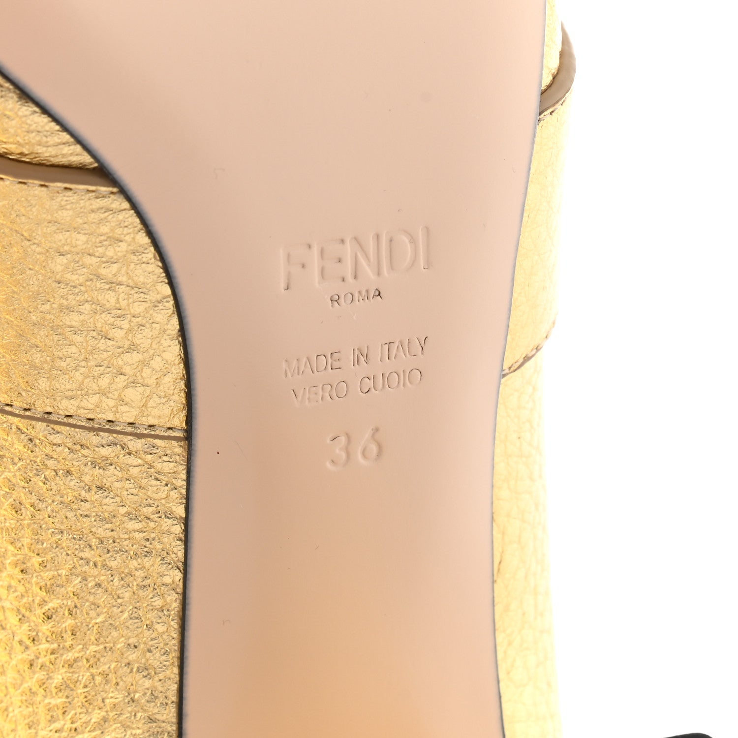 Fendi Calfskin Studded Mid-Heel Loafer Pumps 36 Gold Black 6 of 7