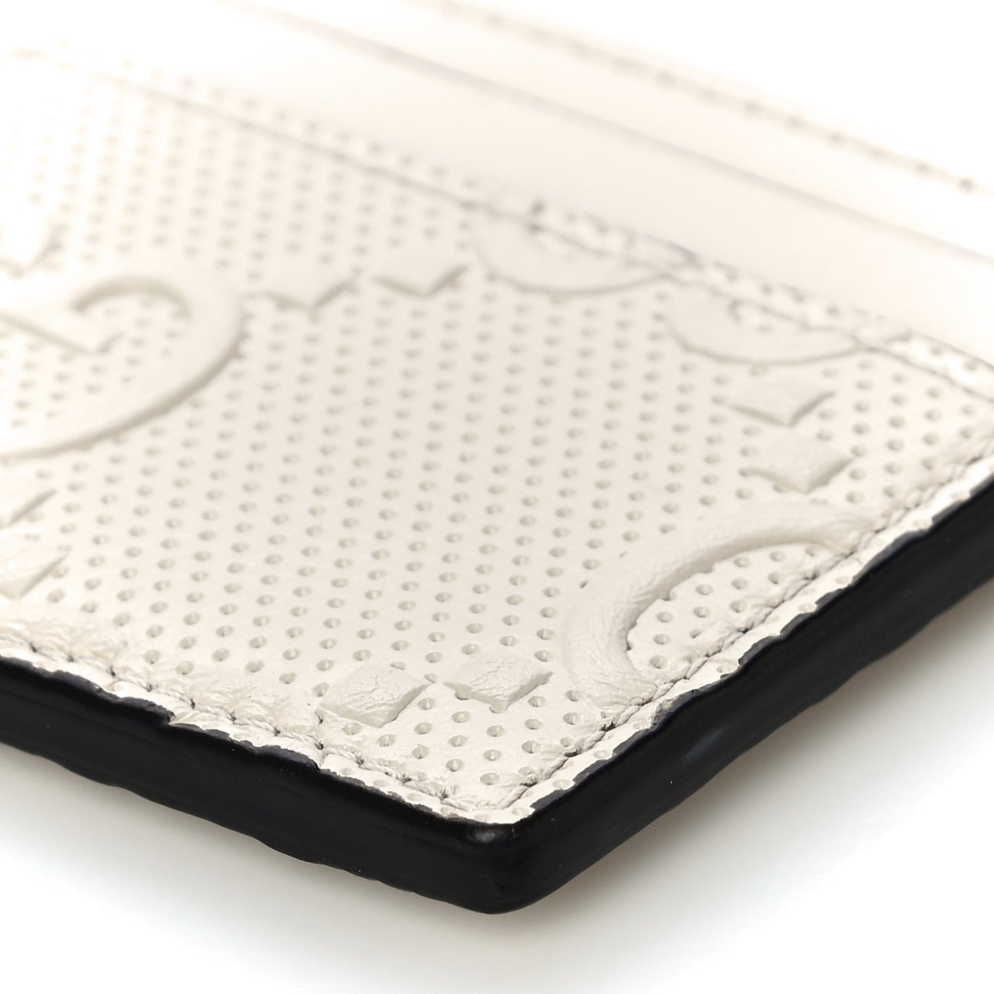 Calfskin GG Tennis Embossed Card Holder Mystic White