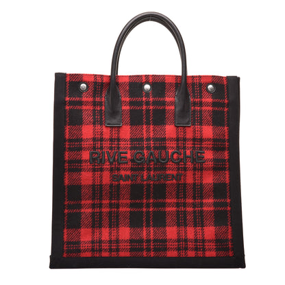 Saint Laurent Wool Tartan Rive Gauche Noe Tote Red Black 1 of 8