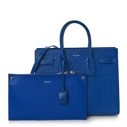 Saint Laurent Calfskin Crocodile Embossed Small Sac de Jour Royal Blue 3 of 9