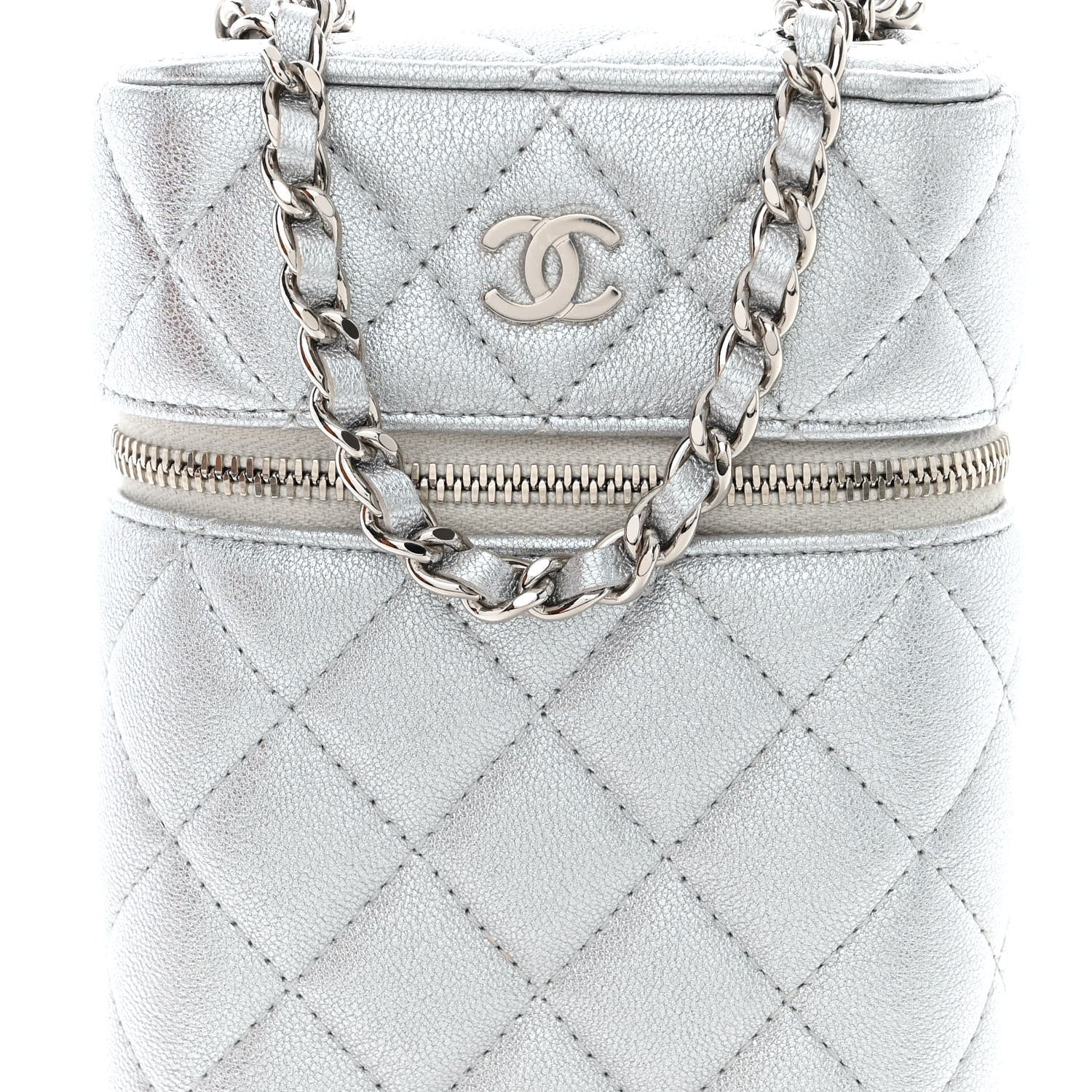 Chanel Metallic Lambskin Quilted Phone Holder With Chain Silver 8 of 13