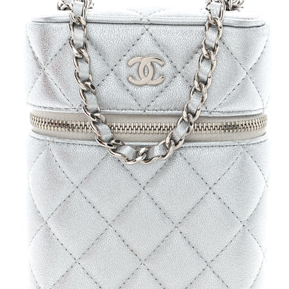Chanel Metallic Lambskin Quilted Phone Holder With Chain Silver 8 of 13