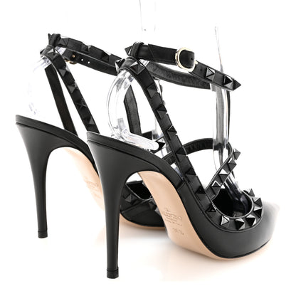 Valentino Garavani Calfskin Nappa Monochrome Rockstud Ankle Strap 100mm Pumps 36.5 Black 5 of 10