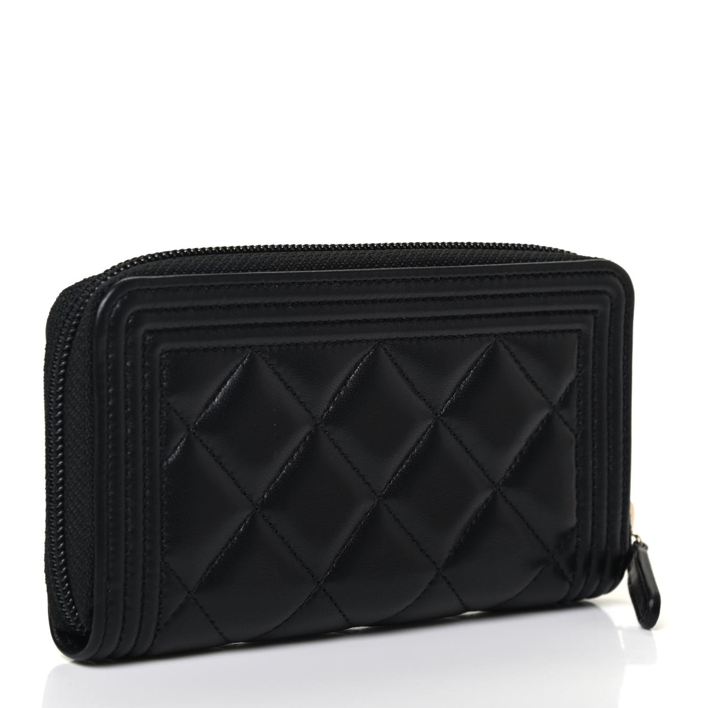 Lambskin Quilted Small Boy Zip Around Wallet Black