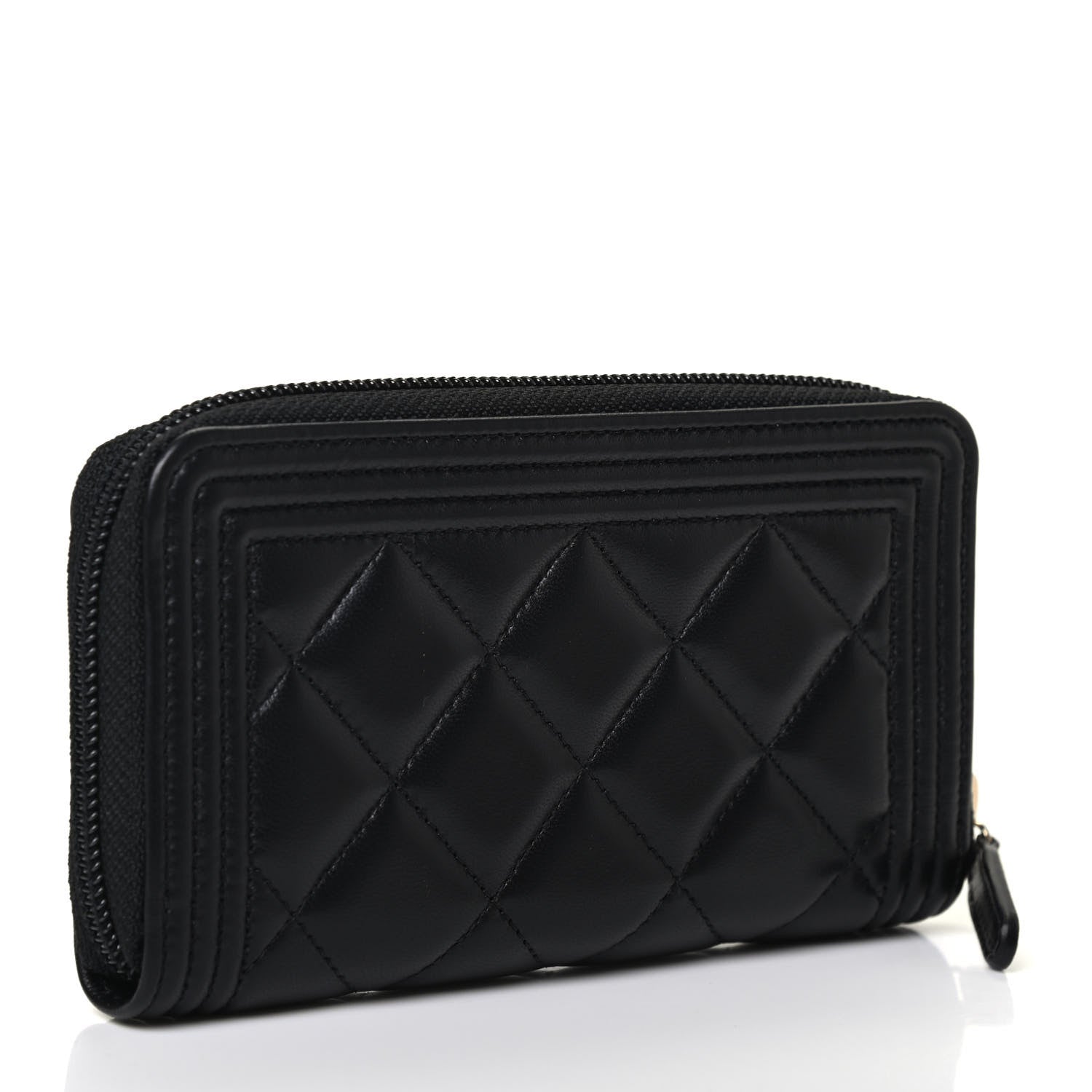 Chanel Lambskin Quilted Small Boy Zip Around Wallet Black 2 of 4