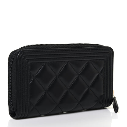 Chanel Lambskin Quilted Small Boy Zip Around Wallet Black 2 of 4