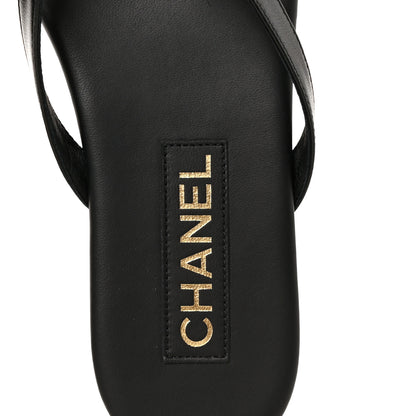 Chanel Shiny Lambskin Crystal CC Thong Sandals 38 Black 7 of 10