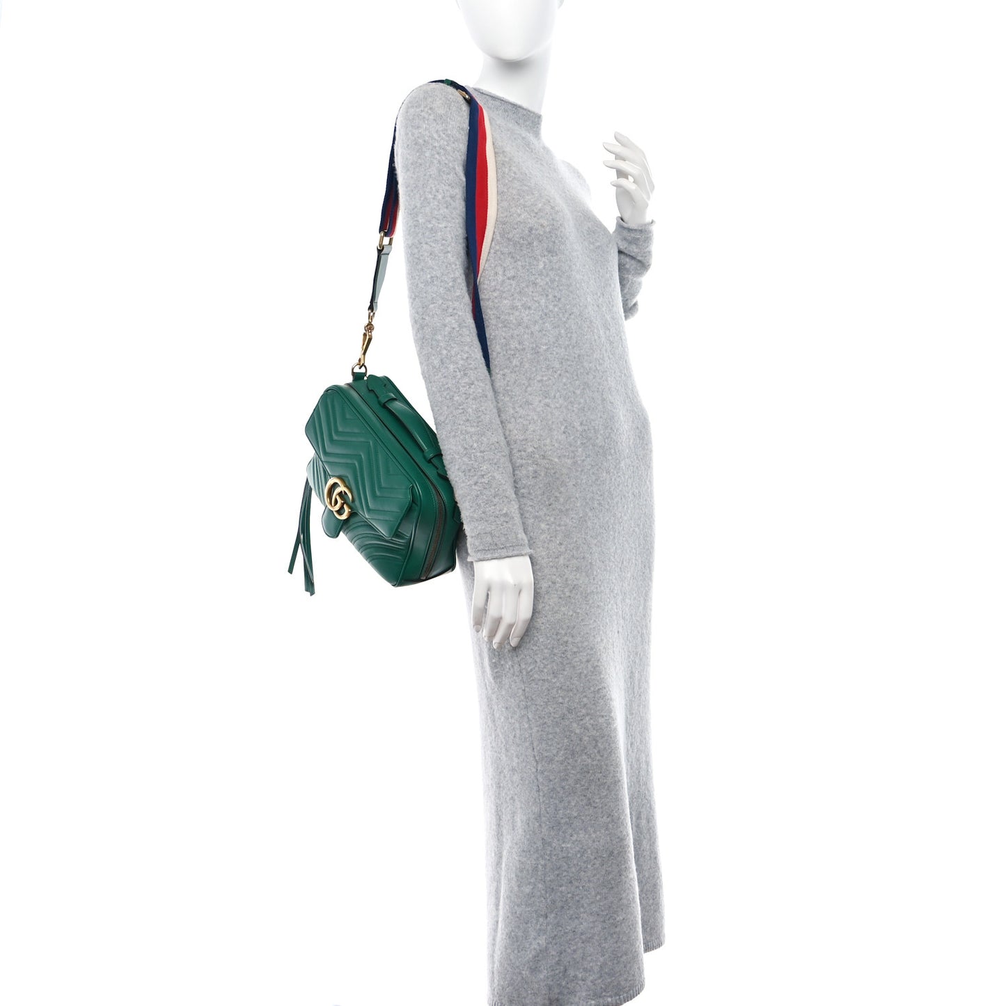 Calfskin Matelasse Sylvie Web Small GG Marmont Top Handle Shoulder Bag Emerald