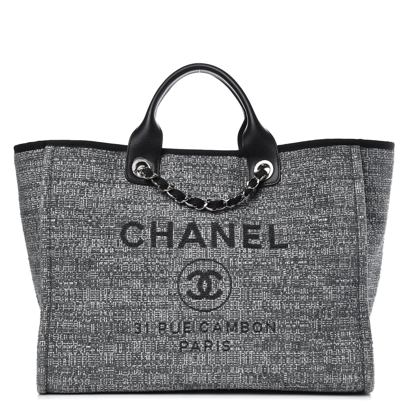 Woven Straw Raffia Large Deauville Tote Charcoal