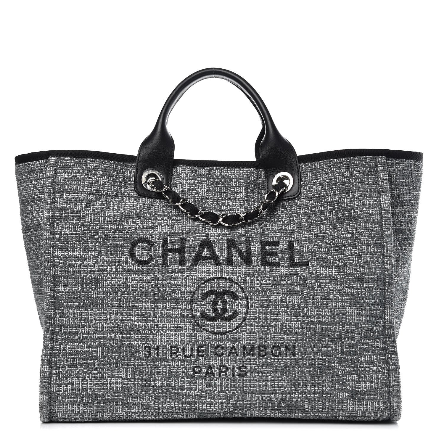 Chanel Woven Straw Raffia Large Deauville Tote Charcoal 1 of 9