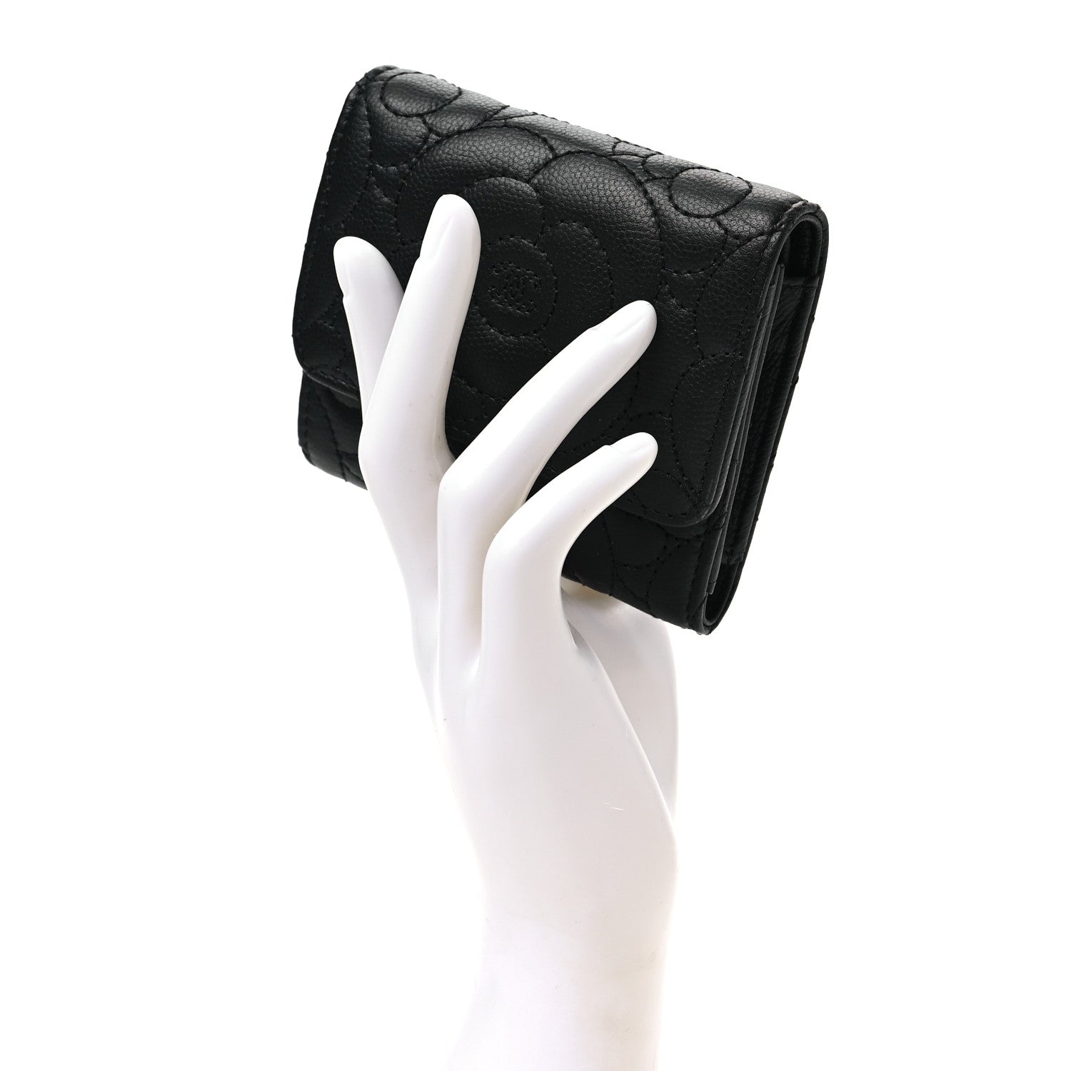 Chanel Caviar Camellia Embossed Compact Wallet Black 4 of 16