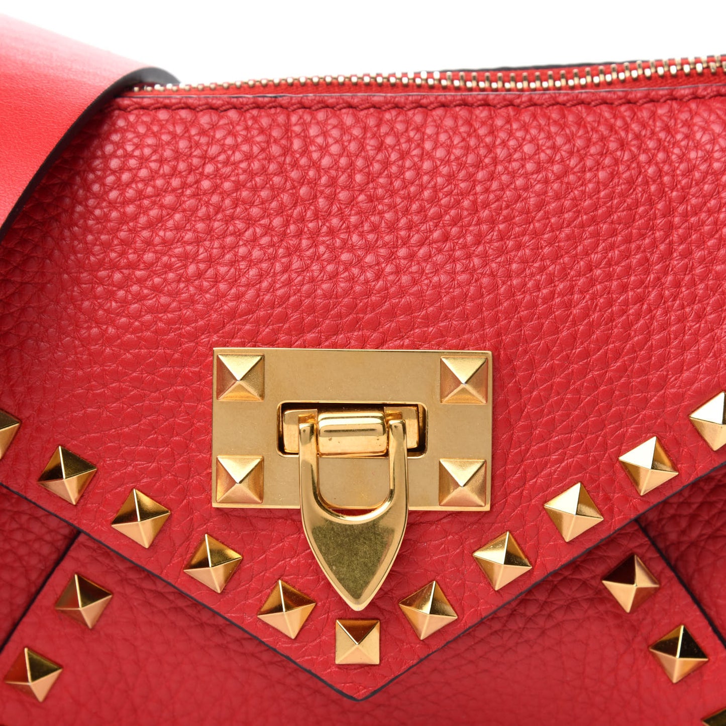 Grainy Calfskin Small Rockstud Hype Shoulder Bag Red