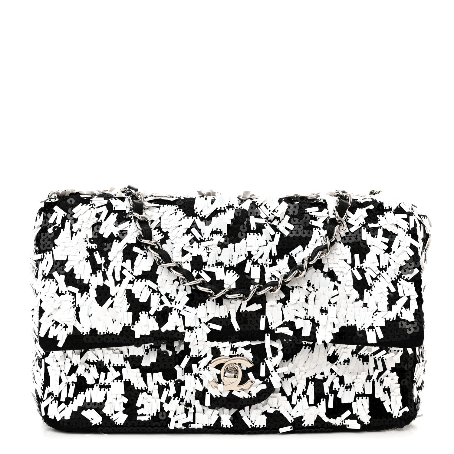 Chanel Sequin Embroidered Medium Flap Black White 1 of 11