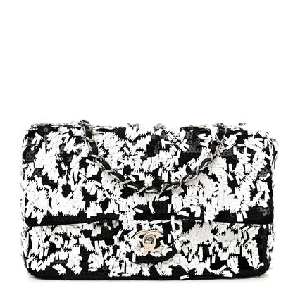 Chanel Sequin Embroidered Medium Flap Black White 1 of 11