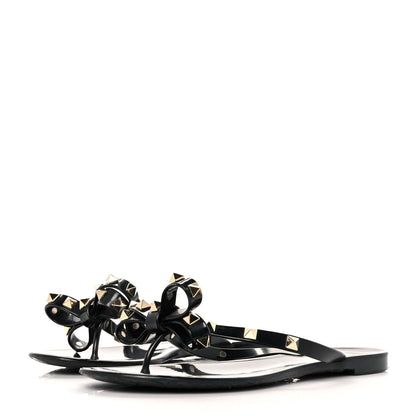 Valentino Garavani PVC Jelly Rockstud Bow Thong Sandals 36 Black 3 of 7