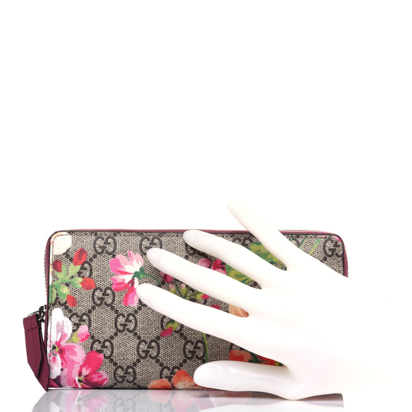 GG Supreme Monogram Blooms Zip Around Wallet Beige Multicolor Dry Rose