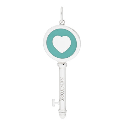 Tiffany Sterling Silver Enamel Heart Key Pendant Blue 3 of 5