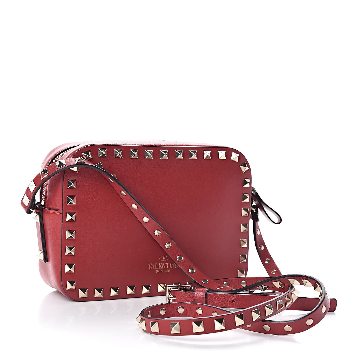 Valentino Garavani Calfskin Rockstud Camera Crossbody Bag Red 3 of 9