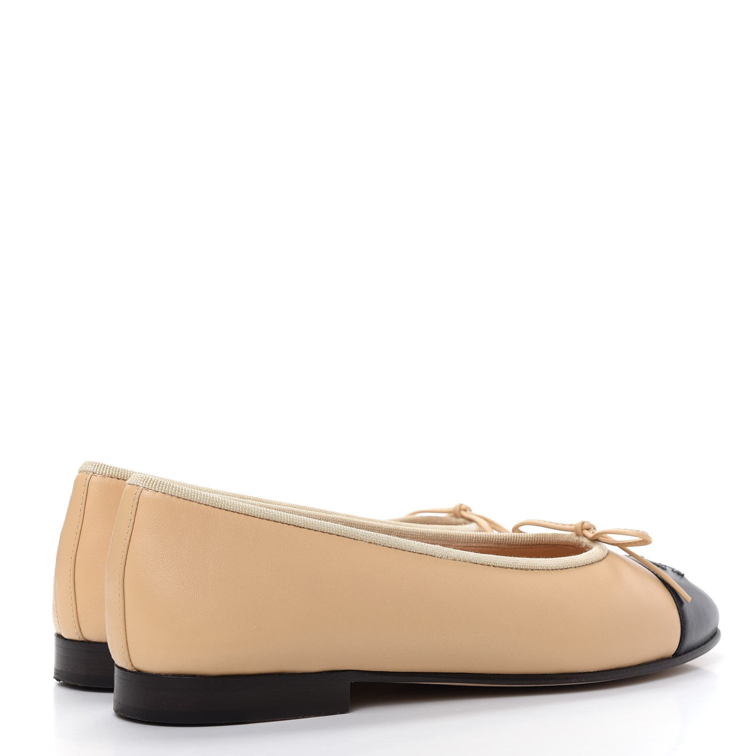 Chanel Lambskin Cap Toe CC Ballerina Flats 36.5 Beige Black 4 of 12