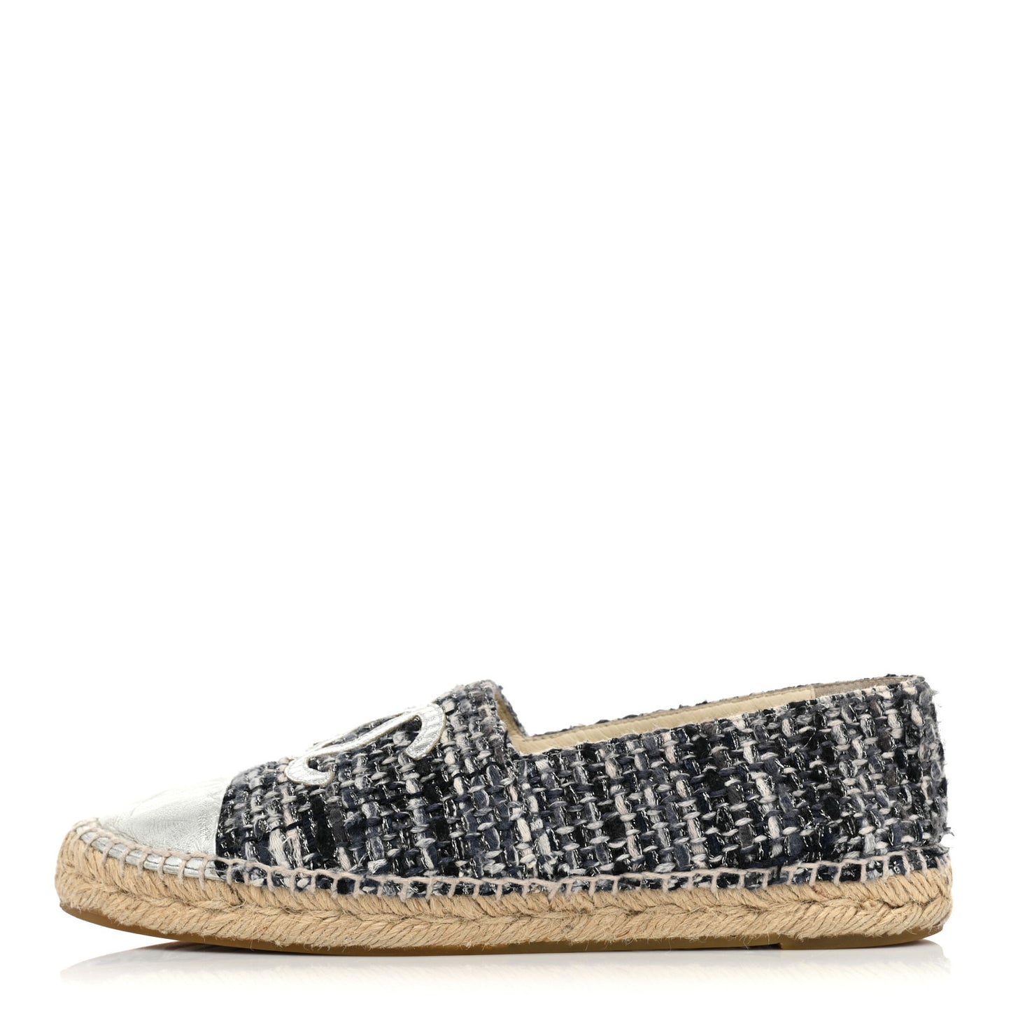 Metallic Tweed Lambskin CC Espadrilles 38 Black Silver